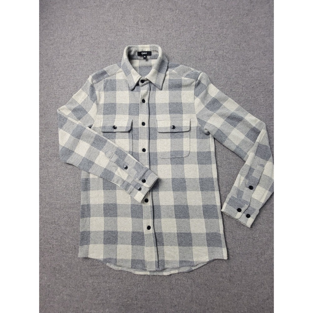 Quince Flannel Shirt Mens Small Gray Buffalo Check Stretch Collared‎ Button Up